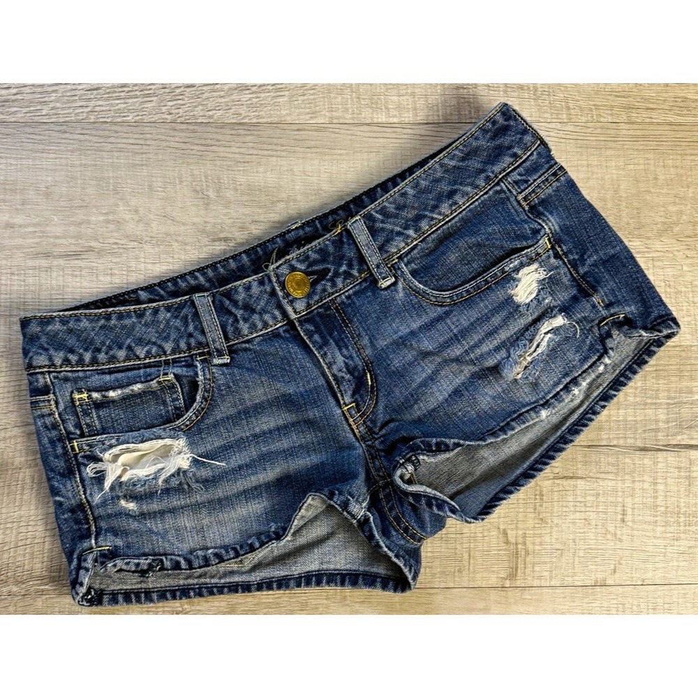 American Eagle Womens Blue Distressed Micro Cutoff Shorts Low Rise Size 0 2012